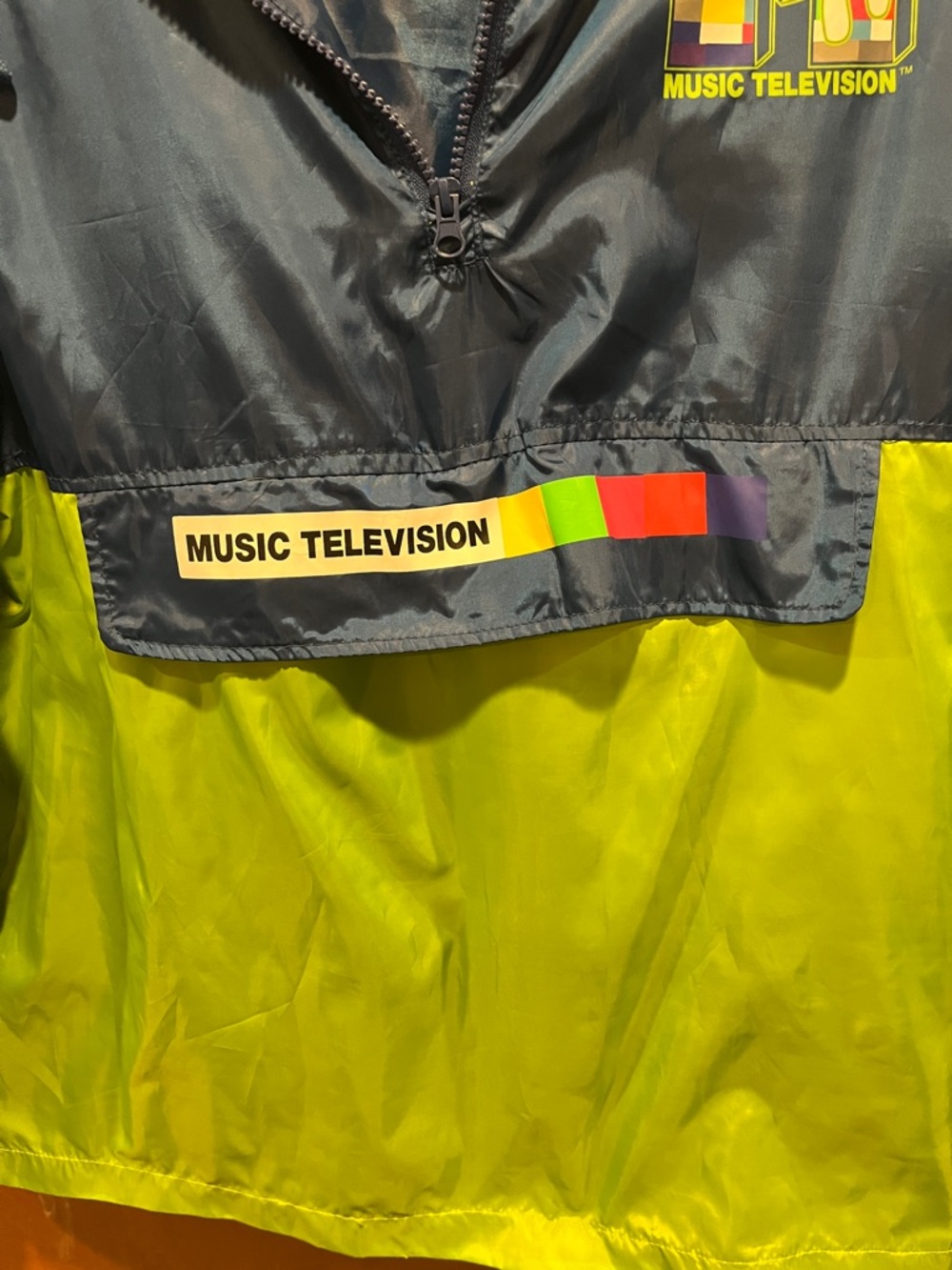 MTV Navy and Lime Colorblock Hooded Pullover Jacket - Picture 3 of 11